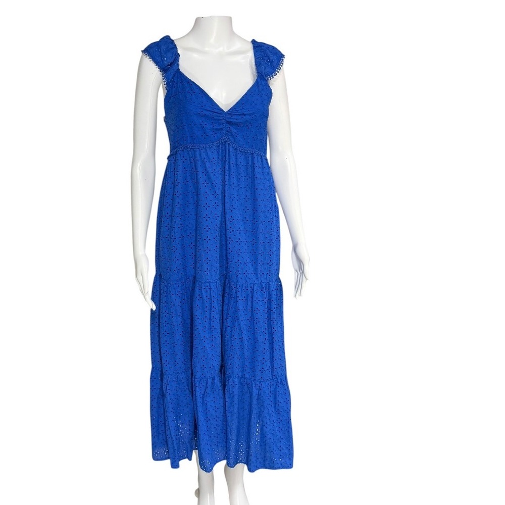 Zara NWT Blue Eyelet Lined 100% Viscose Cottage Core MIDI‎ Dress